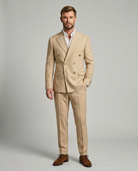 Abito doppiopetto beige sabbia fiammato