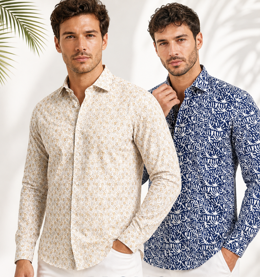 Camicia Slim Fit Fantasia Floreale Elasticizzata