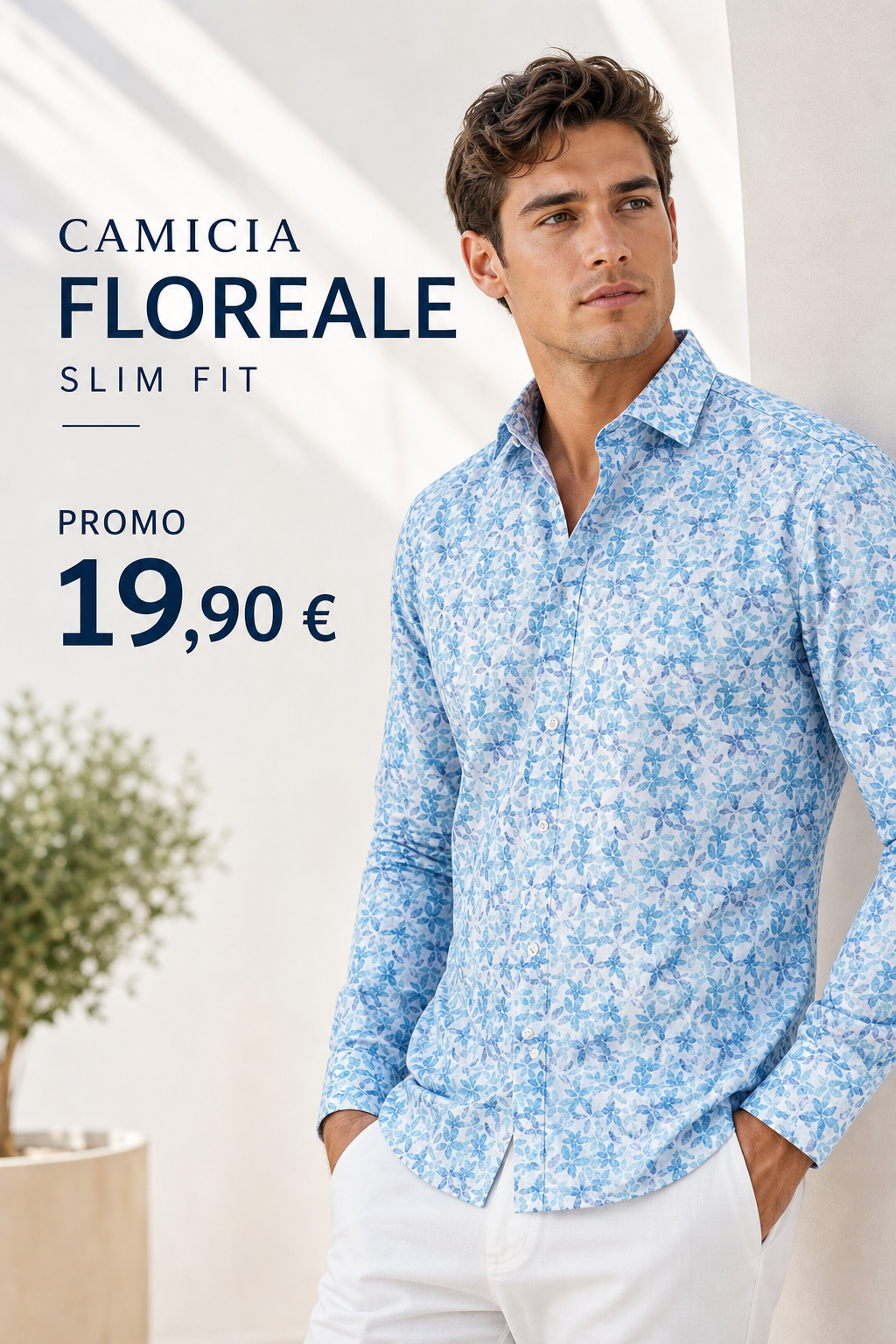 Camicia Slim Fit Fantasia Floreale Elasticizzata