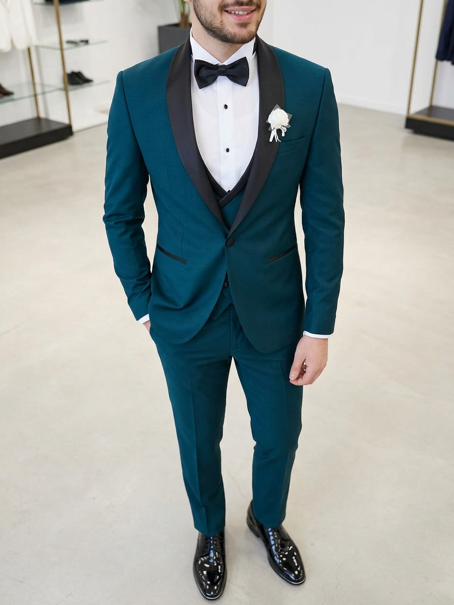 Abito smoking sciallato Petrolio