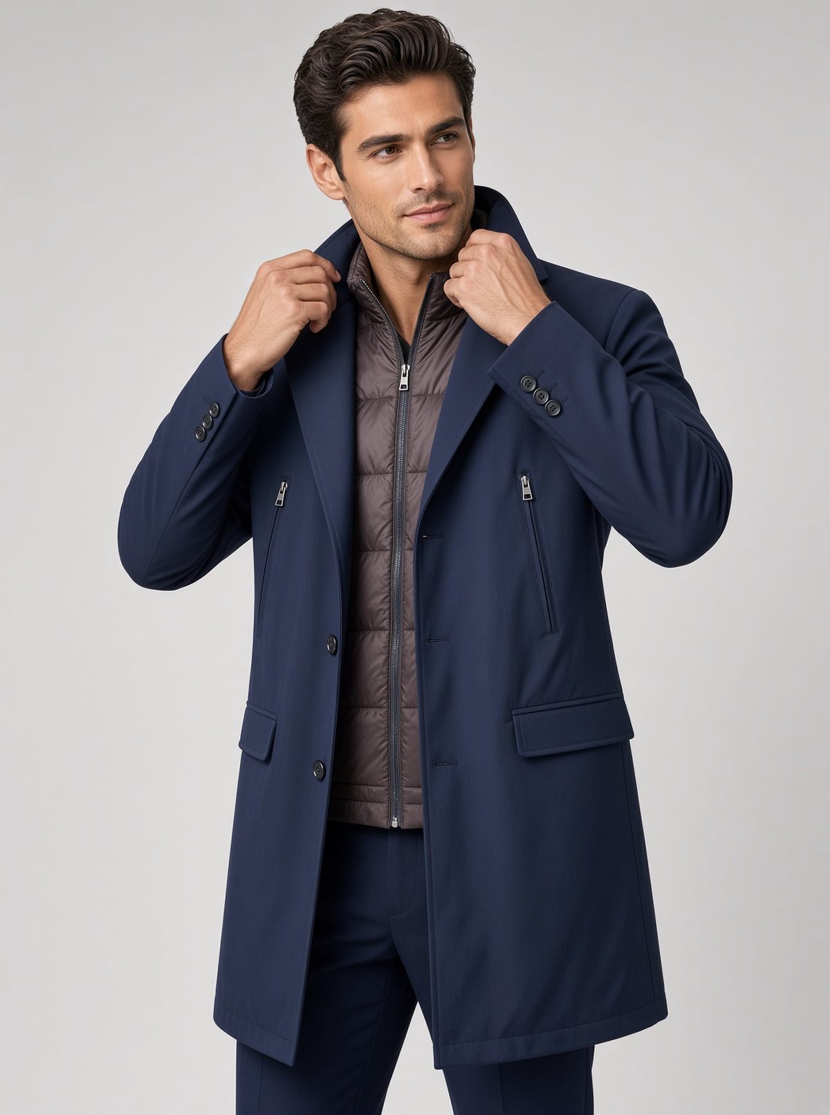 Trench con Pettorina Interna Trapuntata Blu