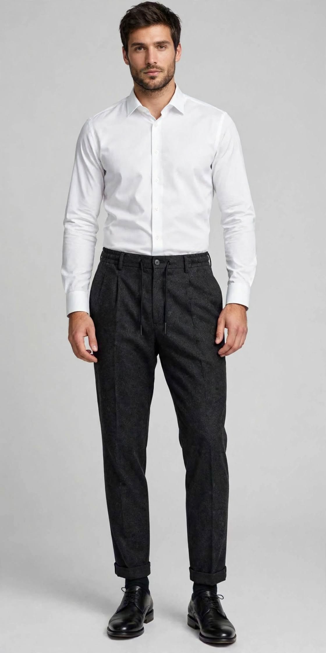 Pantalone classico lana con laccio e pince